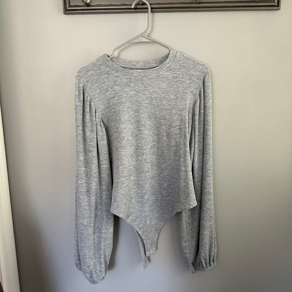 Gray long sleeve bodysuit